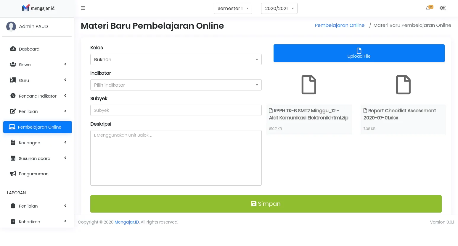 Online Learning Materials Repository